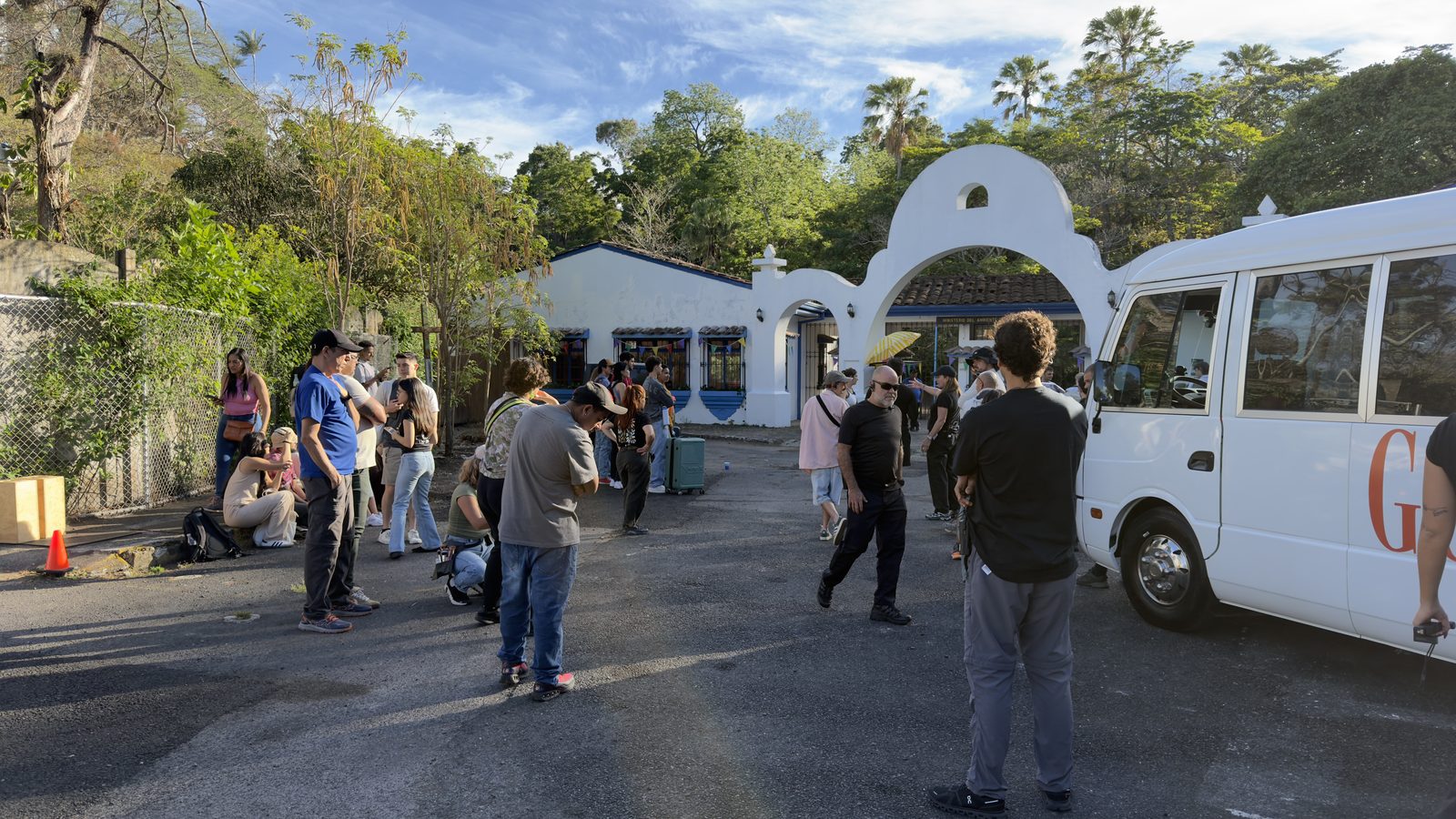 A film crew at work on set