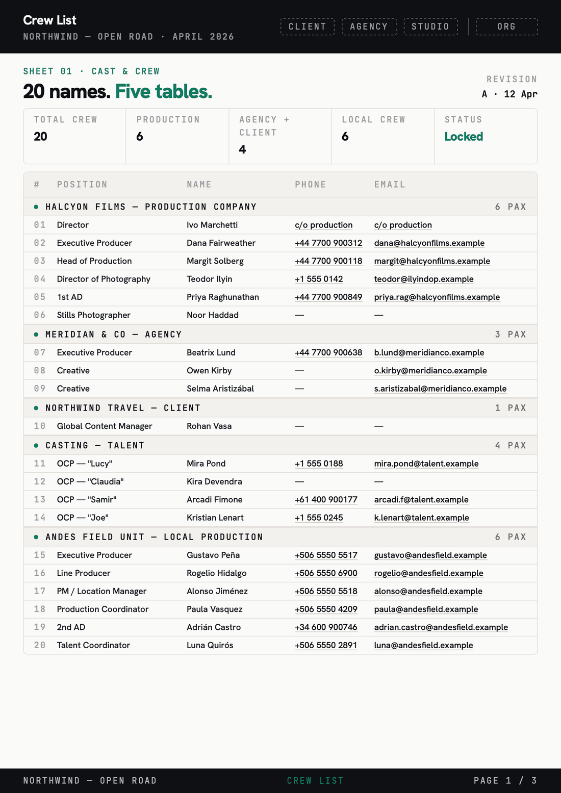 A Clier Studio-voice document laid out under the production's own branding